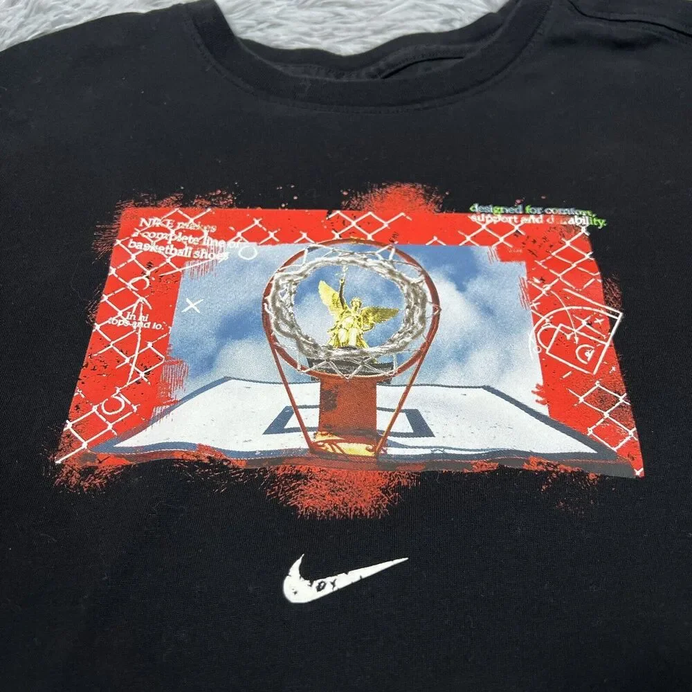 Nike Adult Shirt Medium Black Red Dri-Fit Basketball Graphic Pullover Tee Mens
